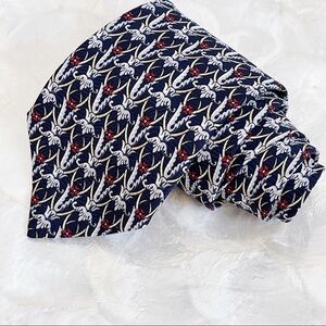 Dark Navy Silver Red Floral Italian Silk Men’s Tie